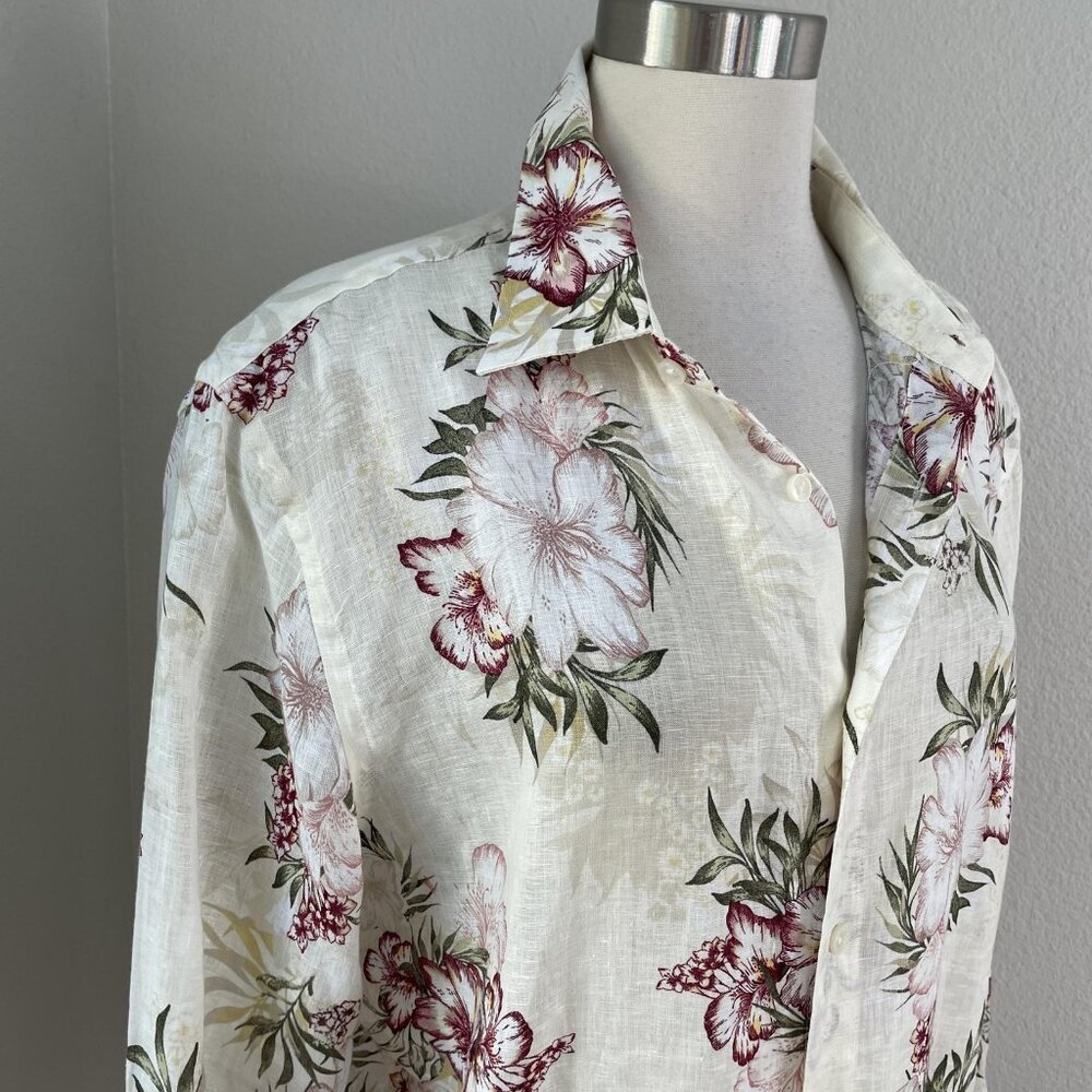 Club Room Shirt Mens Large Multicolor Linen Floral‎ Hawaiian Button Front - Picture 3 of 9
